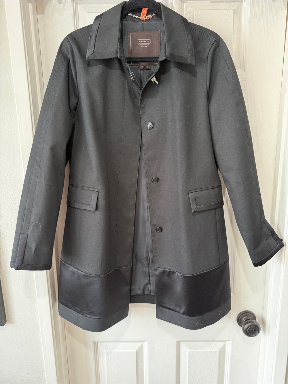 Coach women’s Black Trench Coat with Dark Hem Panels